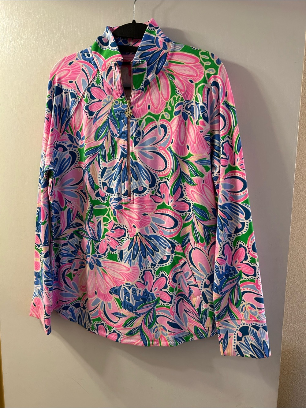 Lilly Pulitzer Pink Blue Green Floral Half-Zip Pullover